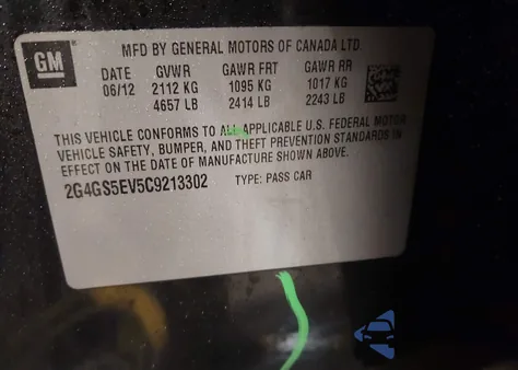 2012 Buick Regal Turbo - Premium 1 из США, поврежденный, VIN 2G4GS5EV5C9213302